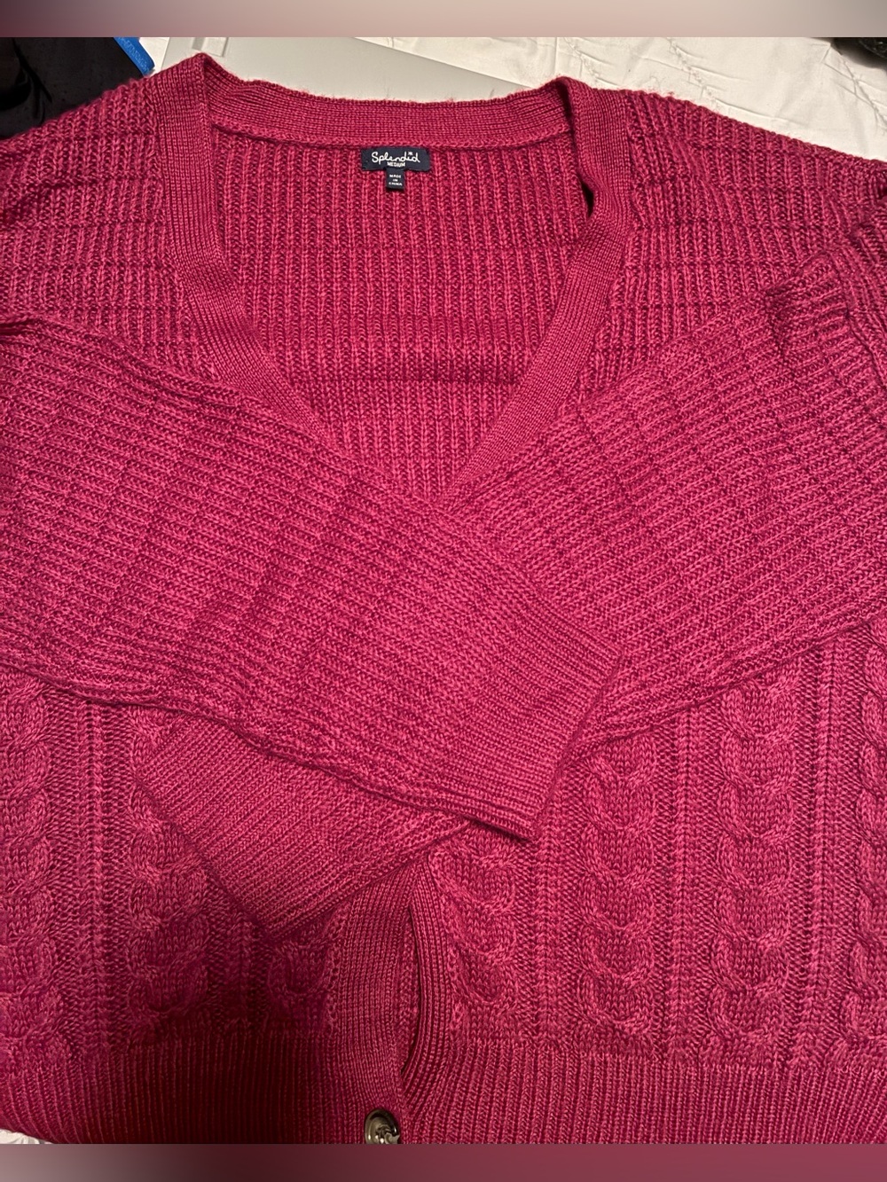 Splendid Fuchsia Cable Knit Oversized Cardigan Sweater